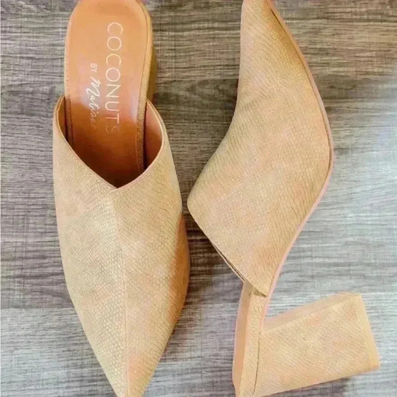Coconuts by Matisse, Night Moves Tan Snake Embossed Vegan Chunky Heel Mules, 9 - Picture 2 of 7